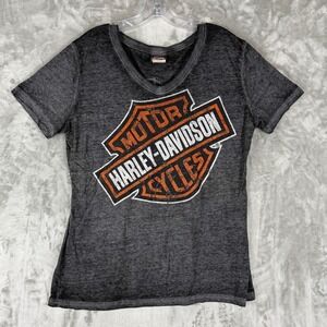 Harley Davidson Motorcycles Womens V Neck T Shirt Gray XL Punta Cana Graphic Tee
